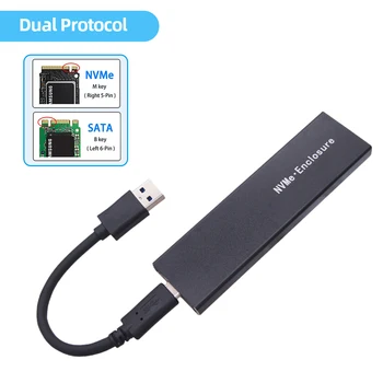 Двухпротоколный SSD устройство nvme m2 USB адаптер за твърд диск, USB 3.1 Gen 2 М. 2 NGFF NVME SSD За по-Type C Корпус за 2230 2242 2260 2280