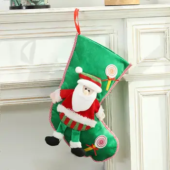 Декоративен лесен коледен чорап с украса във вид на елхи за домашен декор