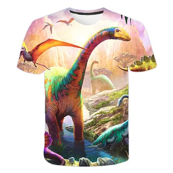 Детска тениска с динозавром тираннозавром от 3 до 14 години, върховете на малки момчета и момичета, тениска, бебешки дрехи, тениски с принтом животни за момчета, спортна тениска