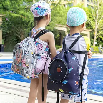 Детска чанта за плуване, водоустойчив, с отделяне на мокра и суха част, преносима детска чанта за плуване на открито, раница за плажни чанти за гмуркане