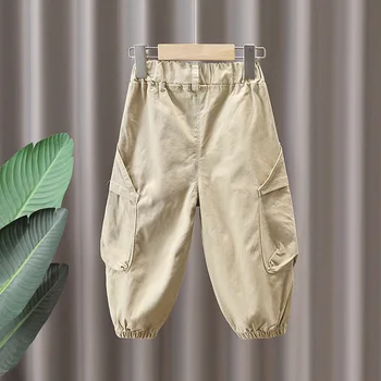 Детски ежедневни панталони за момчета, обикновена гамаши, с големи джобове, гащеризони, детски зреещи, модерни улични есенни панталони