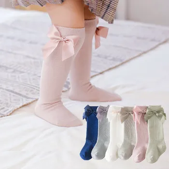 детски чорапи за момичета, терлици в една тръба, дамски детски топли памучни чорапи, модни чорапи с лък на принцеса за момиченца от 1 до 7 години
