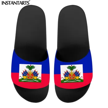 Дизайнерски обувки INSTANTARTS с флага Хаити, мъжки чехли, сандали, летни домашни чехли за двойки, ежедневни дамски джапанки