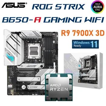 Дънна платка ASUS ROG STRIX B650-A с ИГРАТА, WIFI жак AM5 AMD B650 DDR5 + процесор AMD Ryzen 9 7900X 3D съвместима с PCIe 4.0 ATX Placa-mãe