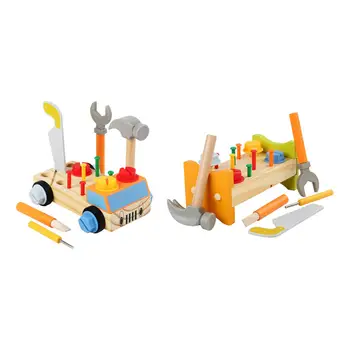 Дървен комплект слот инструменти, детски строителни инструменти, работна маса за деца в предучилищна възраст