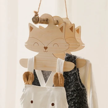 Дървена закачалка за дрехи в скандинавски стил със сладък лисици ръка, креативна закачалка за детски панталони, детски малка закачалка за съхранение на дрехи