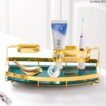 Европейски Стил Мрамор Керамични полк Домашен Тоалетка Притежателя на Електрическа четка за зъби е Козметична Настолна Полк Рафтове за съхранение в банята