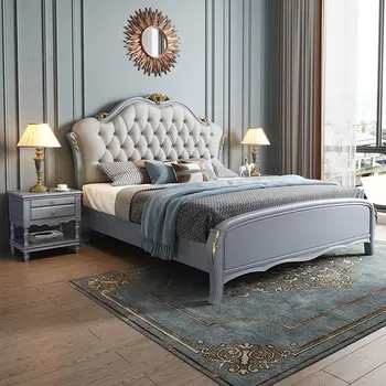 Европейските Кожени рамки за легла, Мебели за спални, американската Спалня от масивно дърво, лека луксозно легло принцеса в основната спалня