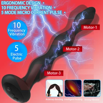Електрическа анален накрайник от мъниста Масажор на простатата Нагревателен задника женски мастурбатор Еротични секс играчки, Вибратори за двойки мъже жени