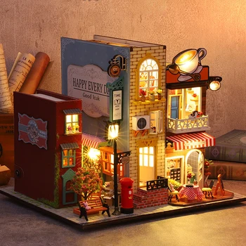 Етажерка кът за куклена къща, направи си сам, миниатюрен куклена къща, комплект за библиотеката, моделът сгради, мебели за малка къща, дървени играчки, играчки за Коледен подарък