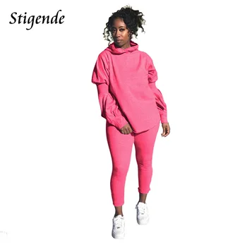 Жена комплект Stigende XXXL от две части с качулка, свободна тениска с отрязани по стените, върховете и стегнати панталони-гамаши, комплект