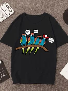 Женска тениска с принтом Папагал, Скъпа Женска Тениска с къс ръкав и Анимационни герои, Върхове с Принтом, Дамски черни Тениски, тениски с графичен дизайн Kawaii Тениска