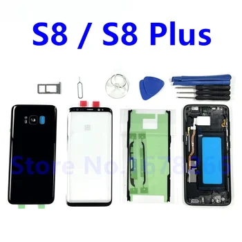 За SAMSUNG Galaxy S8 Plus G950 SM-G955F G955 Пълен Корпус на Задния капак на Отделението за батерията S8 + Стъклена Леща Предния екран Средната Рамка