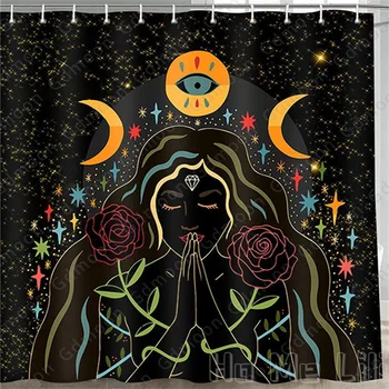 Завеса за душ Sun Moon Witch от Ho Me снимки на Американската африканска черна момиче египетски Всевидящий Очите Hassam Mysterious с куки