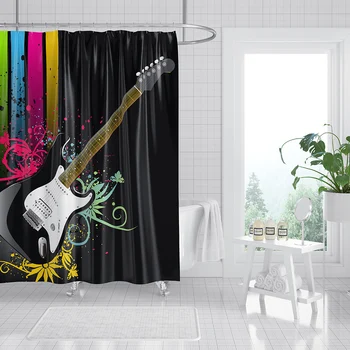Завеса за душ с принтом китара, бележки за клавиатура, водоустойчив плат, завеса за баня, полиестерен плат, модерна и креативна завеса за вана 180 cm