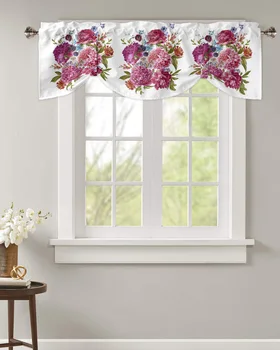 Завеса с розови цветни листа, римска завеса за спални, Регулируем душ завеса на експозиции за малък прозорец джоба