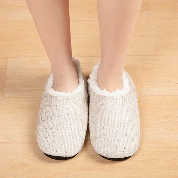 Запазване на топлината чорапи-чехли за жени, меки и уютни нескользящие плюшени мъжки чехли, модни дамски зимни пухкави домашни чорапи-чехли