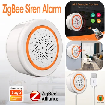 Звуков светлинен сигнал на сирената на Hristo Zigbee, сензор за силата на звука 90 db, приложението Smart Alarm Siren, дистанционно управление за система за домашно сигурност