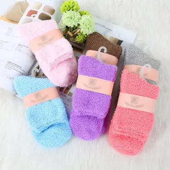 Зимните пухкави чорапи от коралов руно, устойчиви на студ, плюс кадифе дебели чорапи от памук в ярки цветове, чорапи за сън, пол, чехли