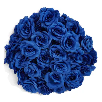Изкуствени цветя, копринени рози на главата, 50 бр. за украса шапки, дрехи, албум, сватбена украса (тъмно синьо)