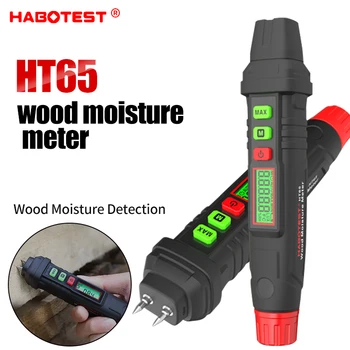 Измерване на влажност на дървесина Тестер HT65 Детектор за Влажност на дървесина, Хартия, Цимент, Бетон Дръжка Тип цифров тестер за влага с две контакти