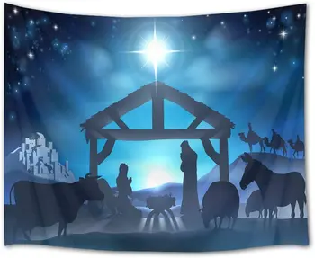Исус Звездното Небе, Гоблени, Коледна сцена, гоблени, Исус Христос, който е роден в ясли, Завеси, висящи на стената, вярващите християни, Мъдри гоблени