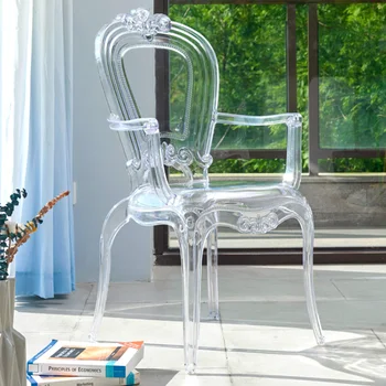 Италиански дизайнерски прозрачни столове за всекидневна с акрилни облегалка патио Мебели за Хранене на стол, направен от кристал Makeup Palace разтегателен диван и фотьойл