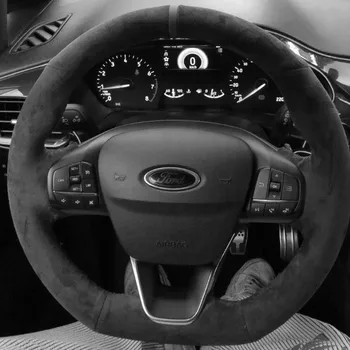 Калъф за волана на колата, устойчива на плъзгане замшевая плета на волана за Ford Focus 4 Fiesta Tourneo 2017-2020, автомобилни аксесоари