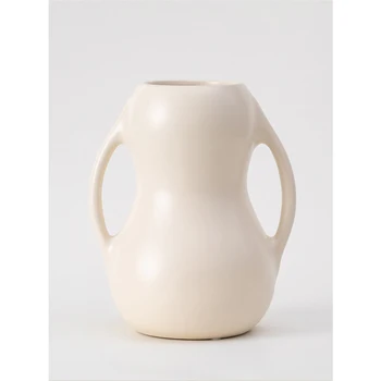 Керамична ваза в скандинавски стил TingKe в стил ваби-съби Моранди кремава на цвят с двойни уши, съвременно минималистичное украса начало на работния плот
