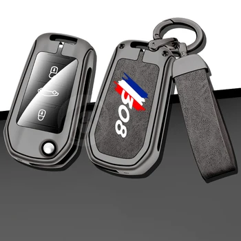 Кожен калъф за дистанционно на ключа на автомобила от с сплав, калъф-ключодържател, държач за Peugeot 308 t9 sw gtline, ключодържател, без ключ, интериорни аксесоари