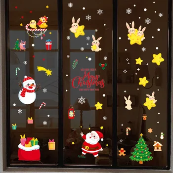 Коледа прозорец, электростатическая стъклена врата, умно декорация на дома, подвижни двустранни стикери за стена, PVC, хол и спалня