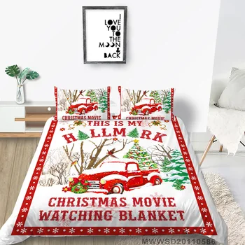 Коледна серия карикатура на Дядо Коледа дигитален печат спално бельо от три части Коледен подаръчен комплект
