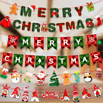 Коледни банери с Гирлянди, Банер Дядо Коледа, Флаг Снежен човек, Лосове, Коледни Елхи, Банери, Декори 2023, Весел Коледен Декор за дома