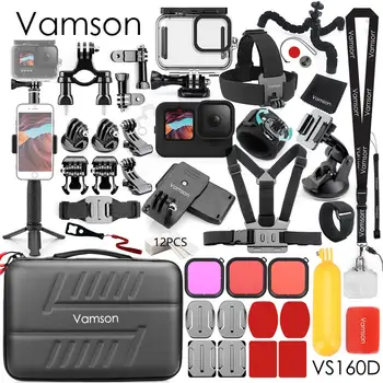 Комплект аксесоари Vamson за GoPro Hero 10 9, черен водоустойчив корпус, комплект калъфи за Go Pro 12 11 10 9, черен аксесоар за екшън камери