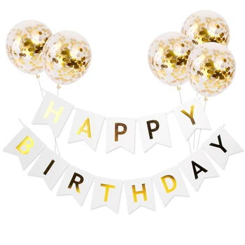 Комплект бижута за бала в чест на рождения ден на с надпис Happy Birthday с 5 латексными балони конфети за жени и мъже