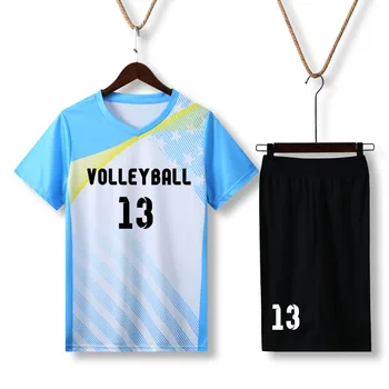 Комплект волейболен тениски с къс ръкав, мъжки волейбол форма, тениска с V-образно деколте, къси Панталони с двойни джобове, тренировъчен костюм за отбора на поръчка