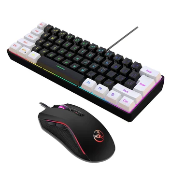 Комплект компютърна клавиатура и мишка V700BW + A869 USB с кабелен RGB подсветка на 61 клавиша + Жичен детска мишка с 4-уровневым разделителна способност до 3200 dpi