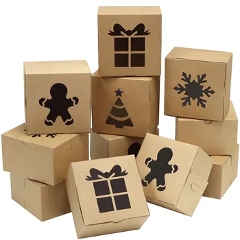 Комплект кутии за бисквити от 30 крафт картон, 4x4x2,5 инча, Автоматично прозорец за коледни кексчета, бисквити, Брауни, понички