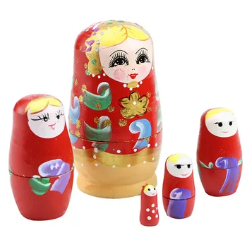 Комплект от 5 бр. кукли, дървени руски matryoshka-Matryoshka, Ръчно рисувани, Подарък