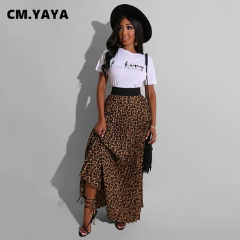Костюм с леопардовой пола Макси CM.YAYA и тениска с къс ръкав, комплект от две части за жени
