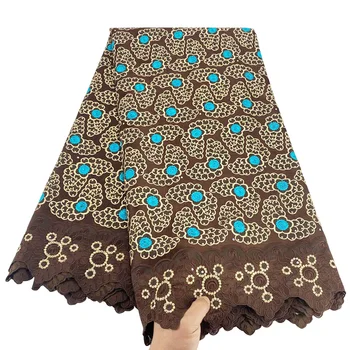 Кофейно-бирюзово-синьо швейцарско вуалевое дантела, памучен плат, Нов дизайн на бродерии 082 5 ярда, Африканска суха лейси Плат за Момичета