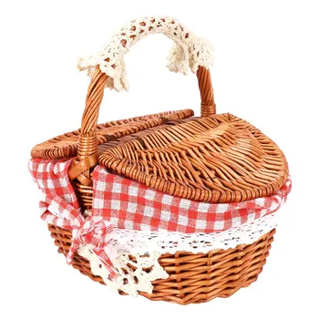 Кошница от ракита ръчна изработка, Плетени туристическа кошница за пикник, кошница за пазаруване, кошница за съхранение и дръжка Дървена Ракита Кошница за пикник
