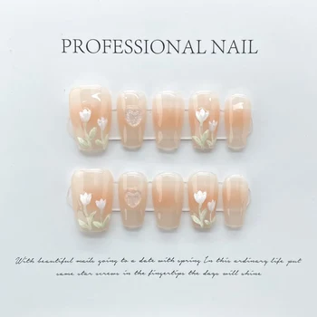 Кратко съобщение за ръчно изработени ноктите, корейски страхотна оранжев дизайн, за Многократна употреба лепило режийни нокти, изкуствени пълно покритие на типсов за нокти за момичета