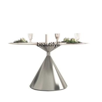 кръгла маса за хранене yj в италиански стил, лека луксозна каменна плоча от неръждаема стомана, художествено вграден плеър, на Кръгла маса в хотела