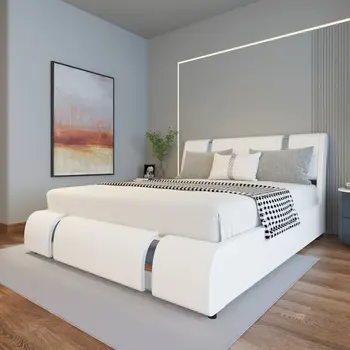 Лека луксозна американска меко легло в гонконгском стил модерна спалня Италиански рамка на легло с тапицирана таблата от изкуствена кожа