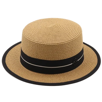 Лесна лятна дамска плажна шапка-шапка, дамски ежедневни панама, дамски класически сламена шапка от слънцето с плосък нос, дамски фетровая шапка