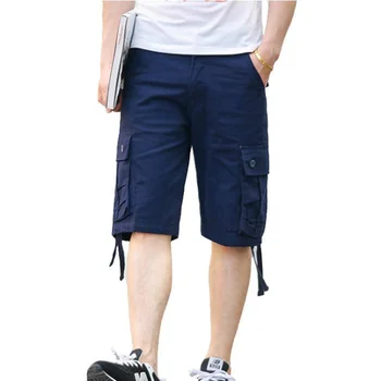 Летни мъжки ежедневни памучни шорти-карго, комбинезони, дълги гащички с много джобове, модни панталони капри във военната стил, мъжки скъсяване на панталон