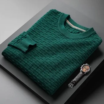 Луксозен висококачествен жаккардовый пуловер с диаманти, мъжката есенно-зимния нов модерен просто случаен пуловер с кръгло деколте, пуловер