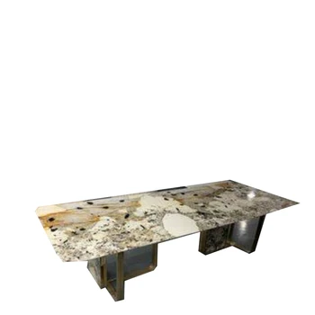 луксозна правоъгълна маса за хранене с каменна основа от неръждаема стомана по поръчка за хола