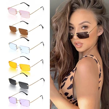 Луксозни дизайнерски слънчеви очила, дамски vintage слънчеви очила в ретро стил, малки правоъгълни градиентные очила без рамки UV400, слънчеви очила Унисекс